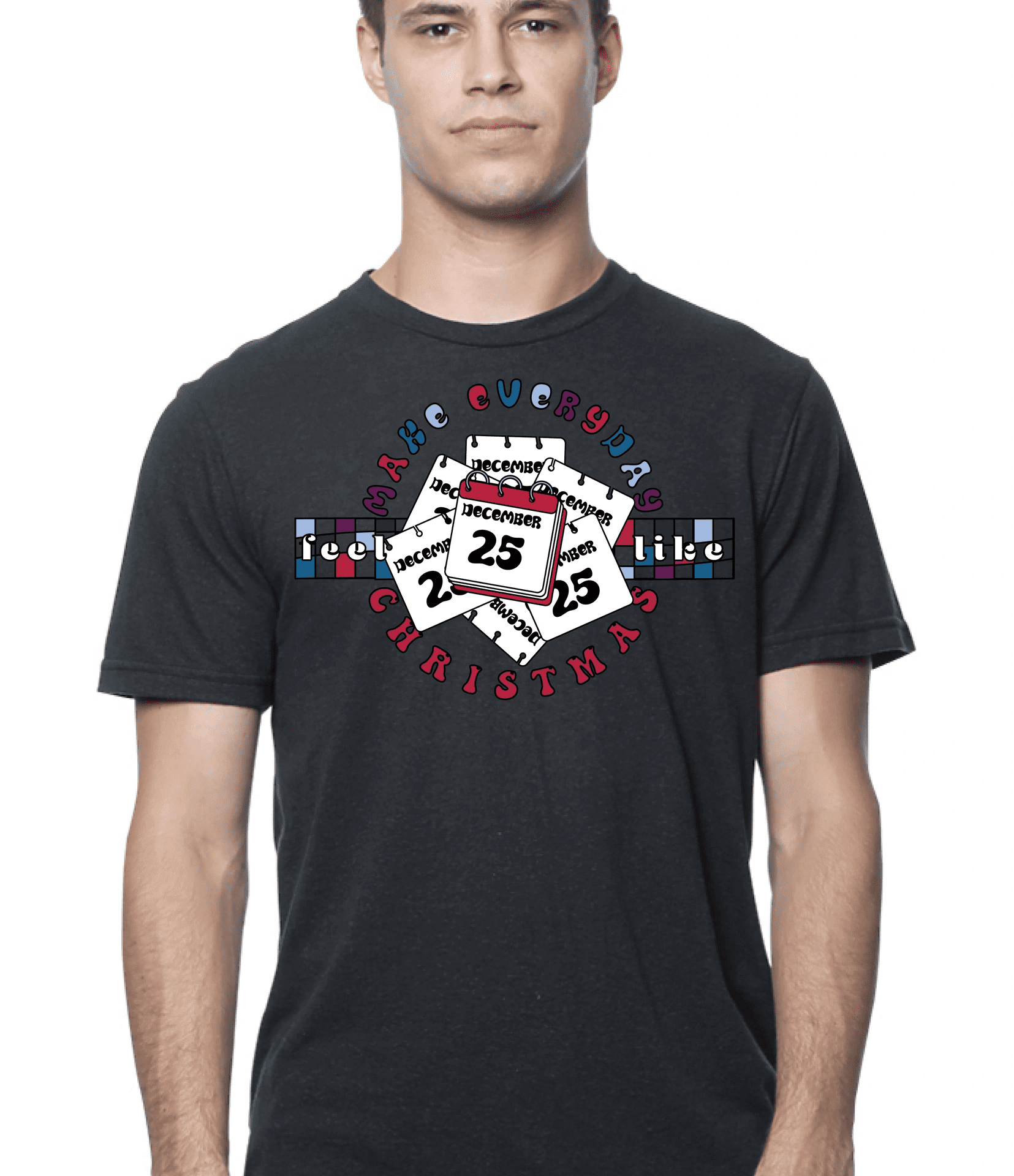 Man wearing a graphic Christmas t-shirt