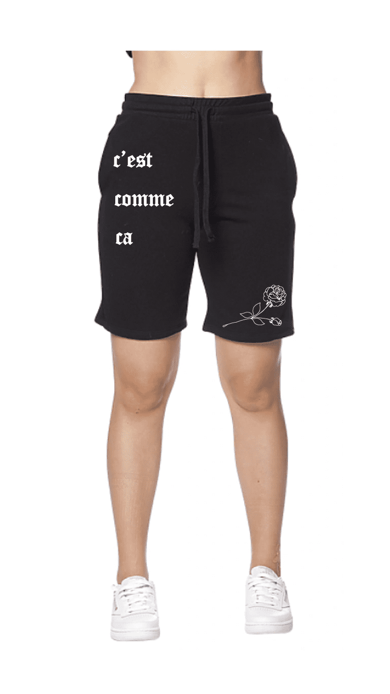 Woman wearing stylish black shorts