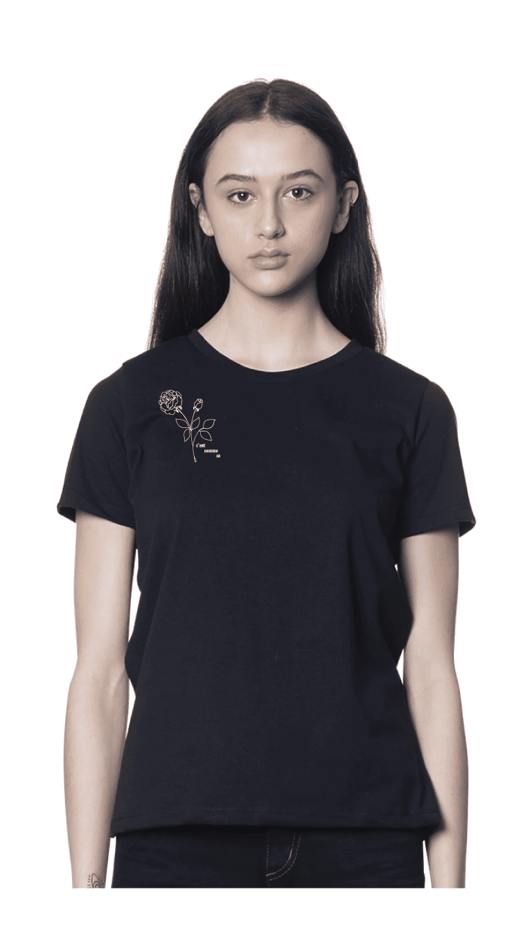 Black t-shirt with small flower embroidery
