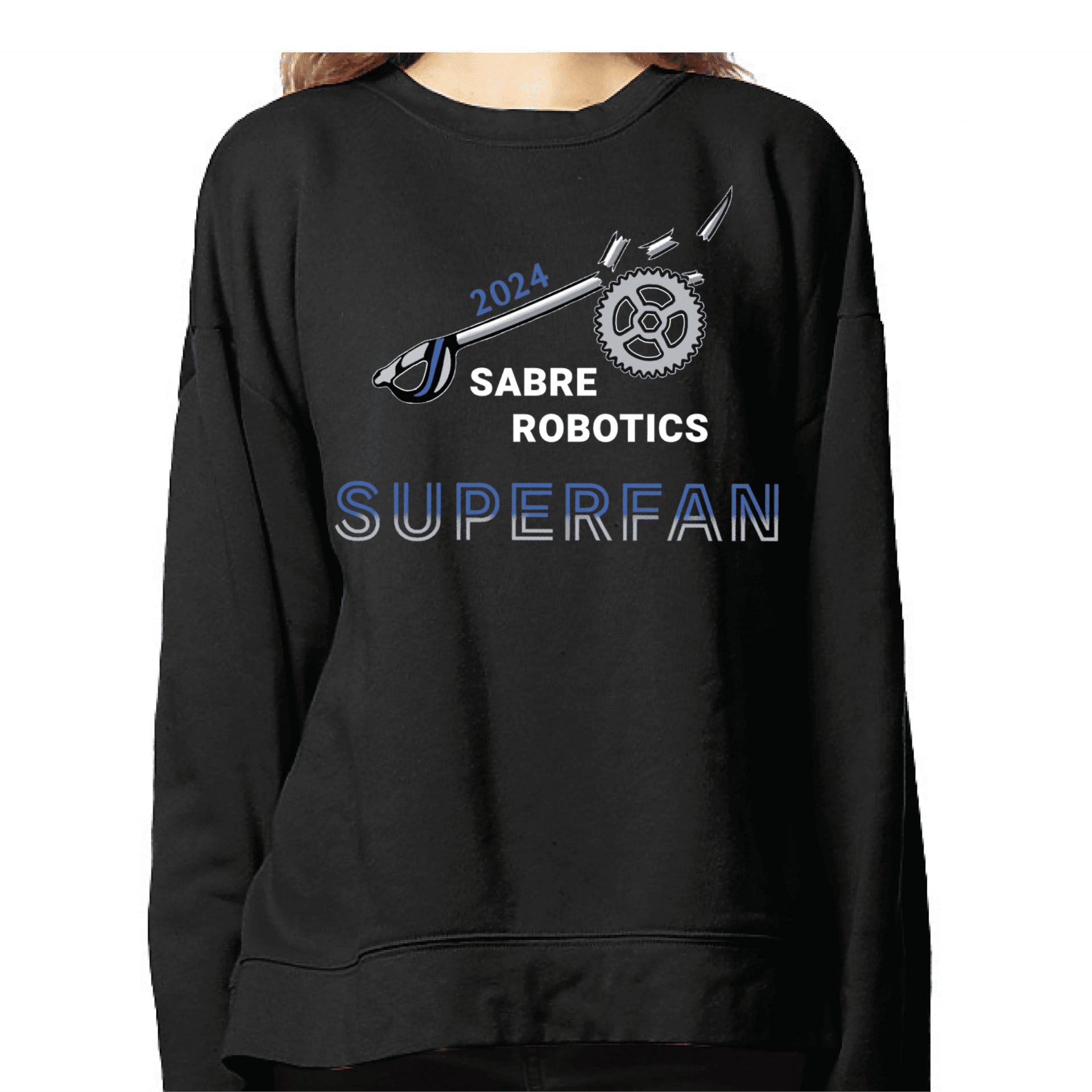 Black sweatshirt with robotics superfan design