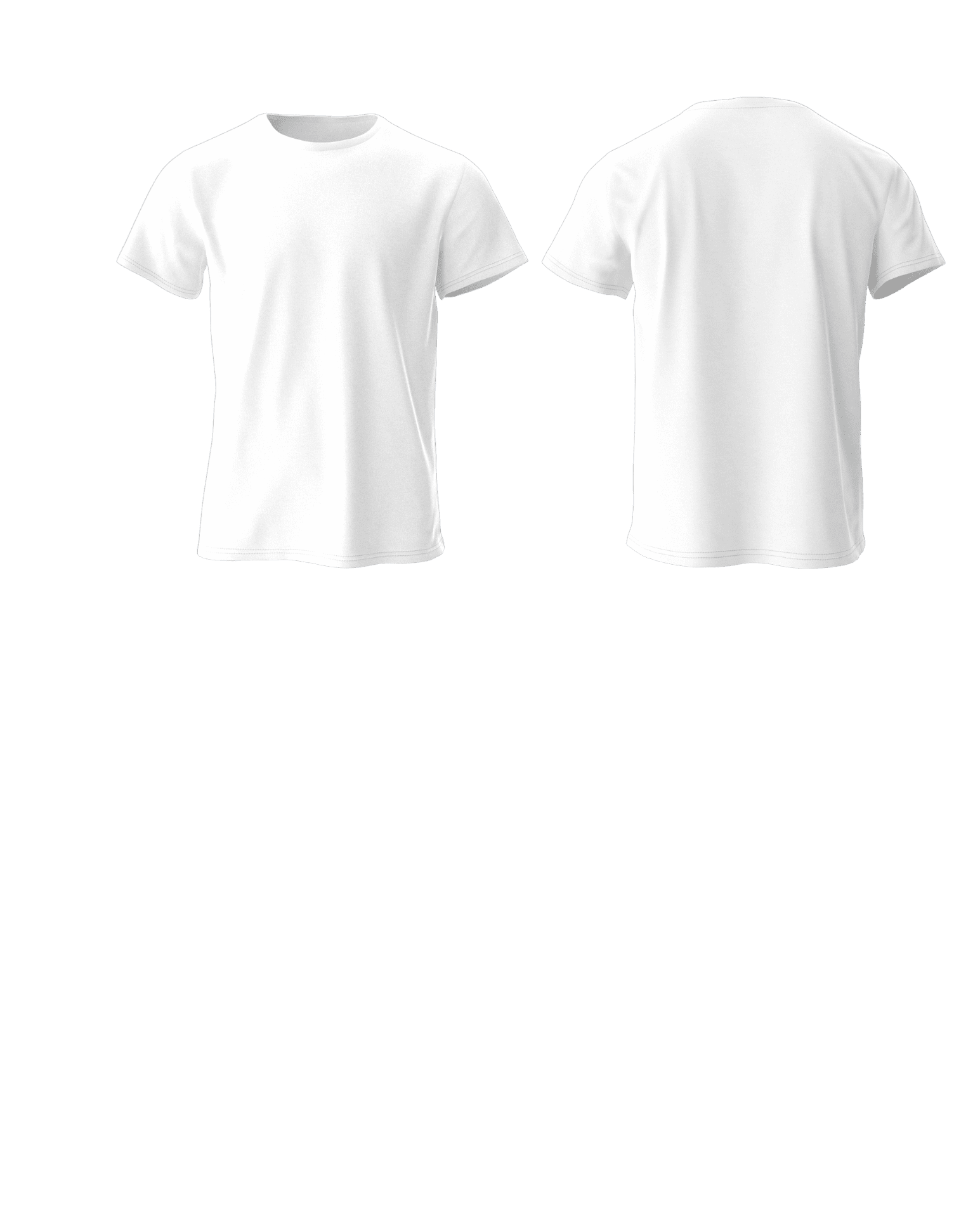 Front and back views of a plain white T-shirt.